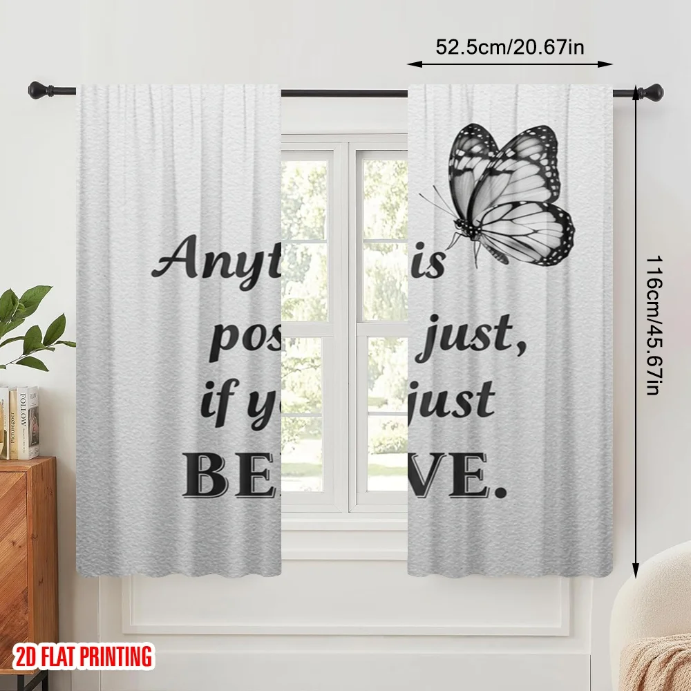 2pcs,2D plane printing Curtain Popular Believe Butterfly Versatile Polyester Fabric (without rod) Gifts Use for Bedroom Living