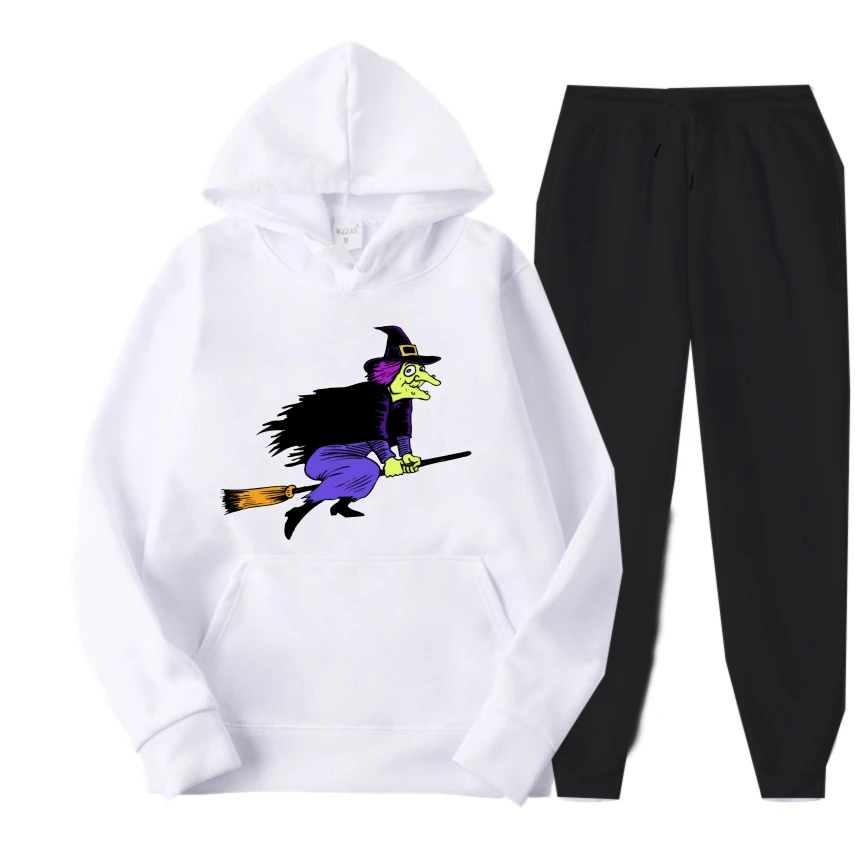 

2025 комплект спортивной одежды с кепкой и принтом для женщин и мужчин с татуировкой ведьмы — модный простой и свободный комплект осень/зима