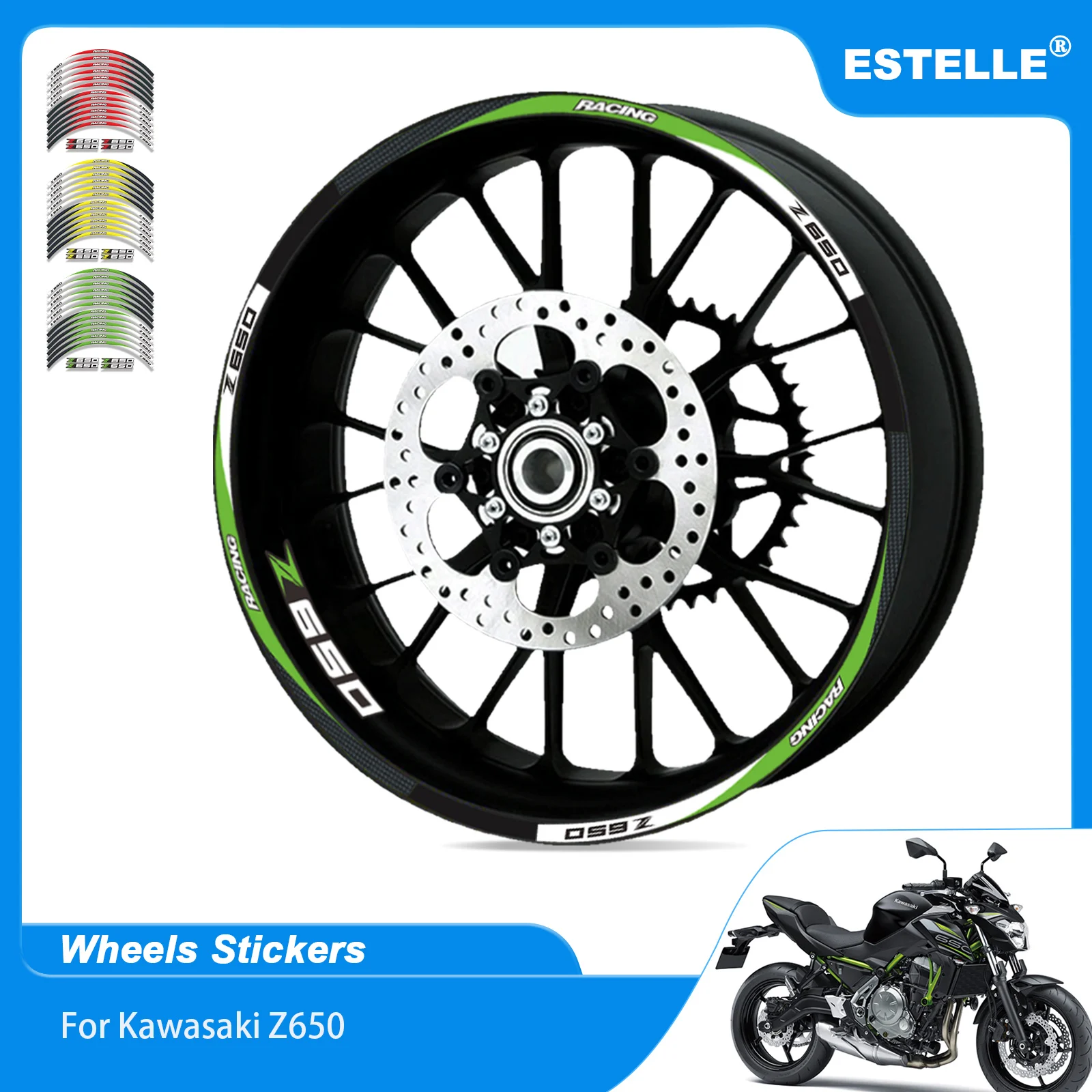 

Hot Motorcycle decal Outer wheel rim stickers tire film border reflective decals tire decoration For Kawasaki Z650 All Years