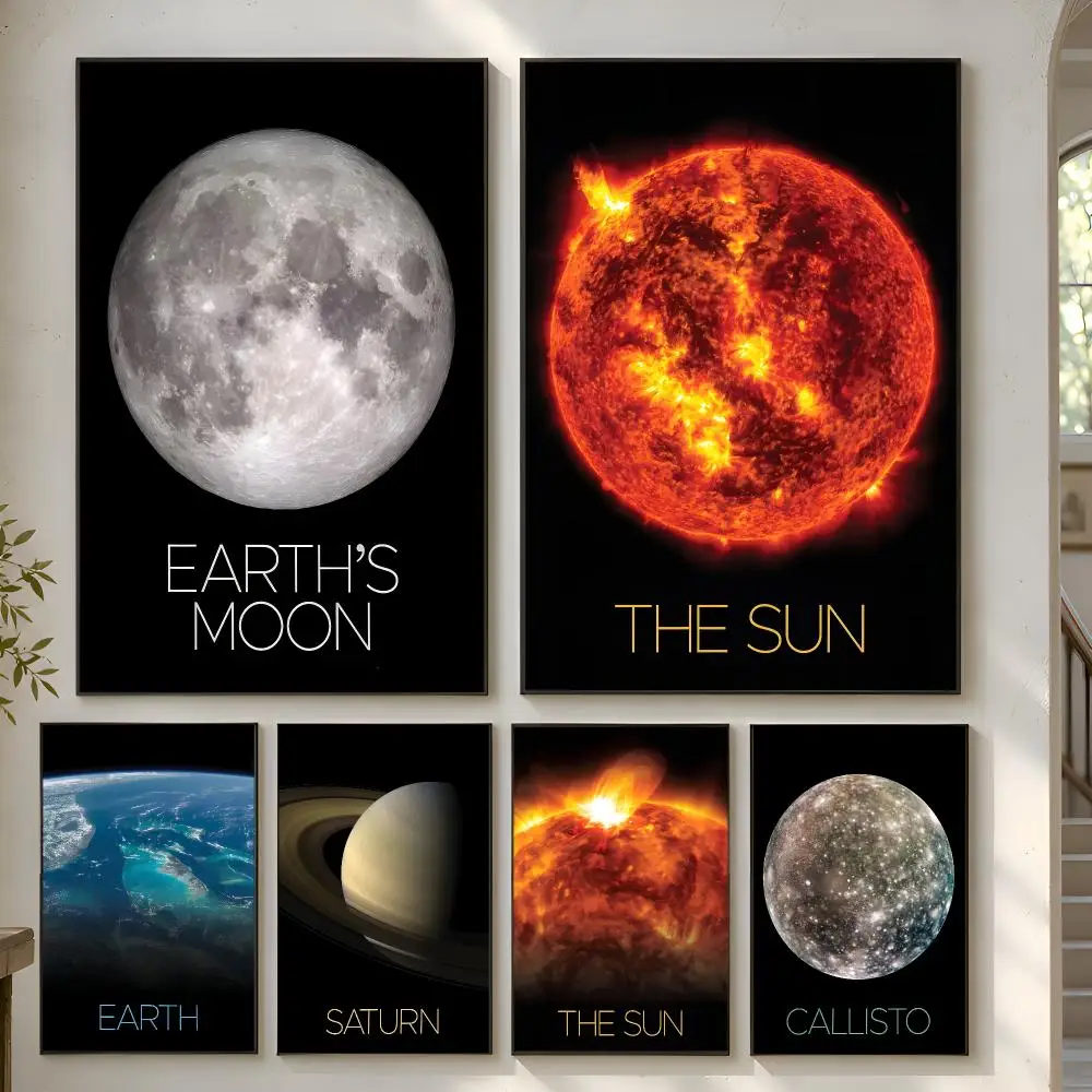 Modern Mural Poster - Sun Mercury Venus Earth Moon Jupiter - Home Artwork for Living Room Bedroom Office Dorm Apartment Gift