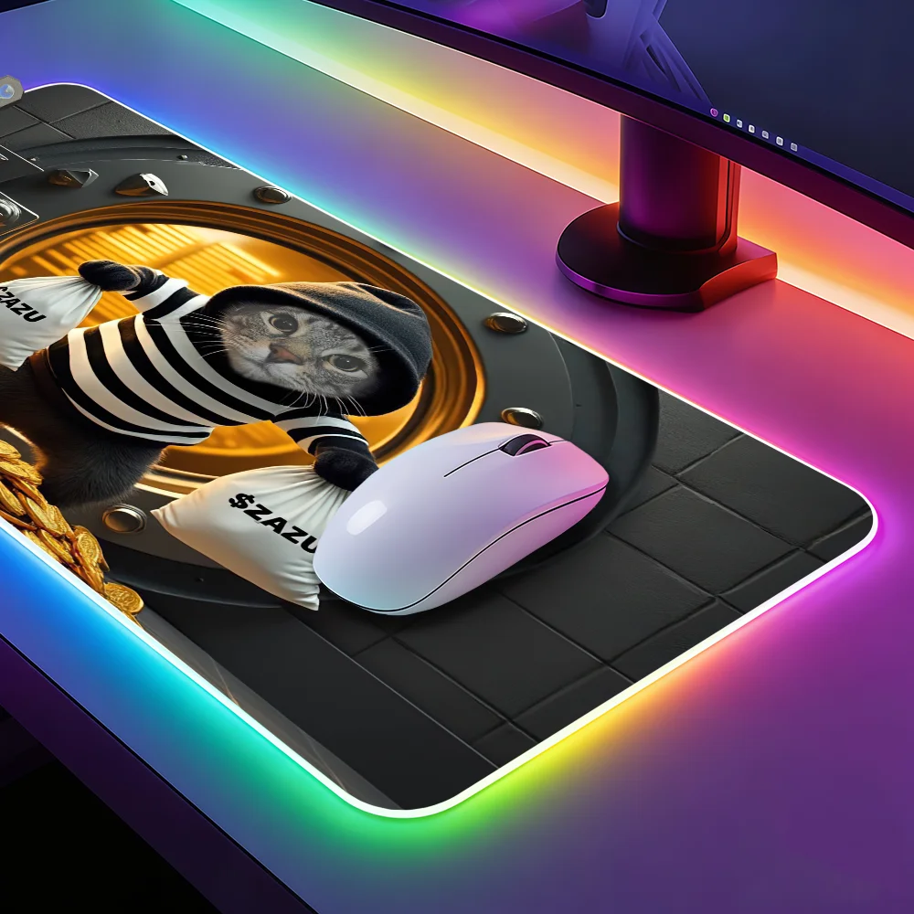 Silly Funny Cat M-Meme Z-Zazu Halloween Mouse Pad Gaming LED Table Pads Micro USB Backlit Rubber RGB Desk Mats Desktop XXL