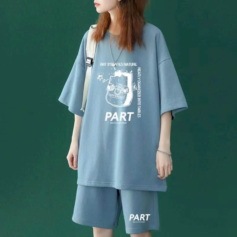 Sporty Shorts Set Loose Korean Style Casual Pants Sets Short Sleeve T-shirt 2 Piece Sets Women Outfits Summer Sportswear Suits