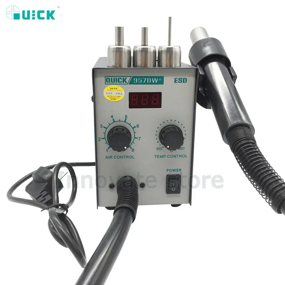 Rework Stations QUICK 957DW+ Hot Air Heat Gun Solder Station 400W LED Display Adjustablewith Welding Station Helical Wind 220V