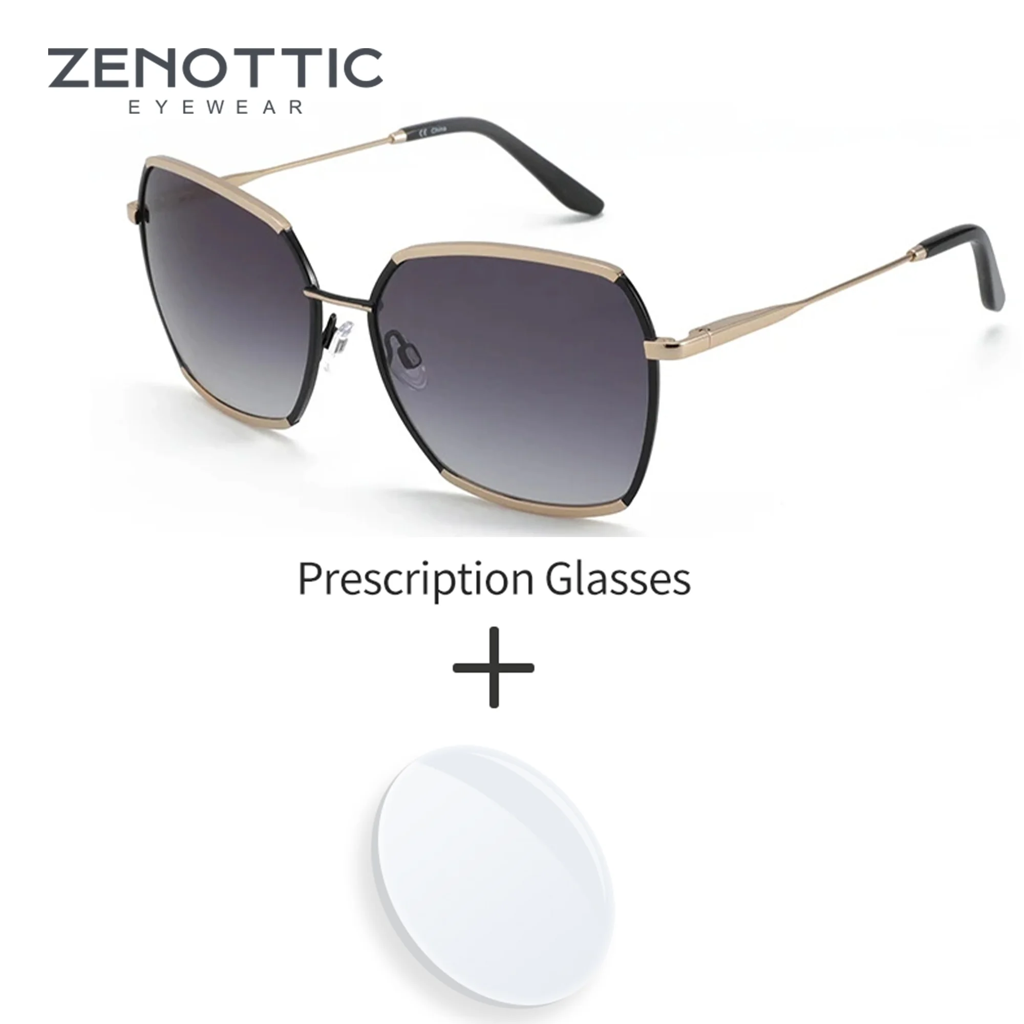 ZENOTTIC  Fashion Oversized Prescription Sunglasses Women Design Acetate Progressive Sun Glasses Trendy Travel Outdoor Shades