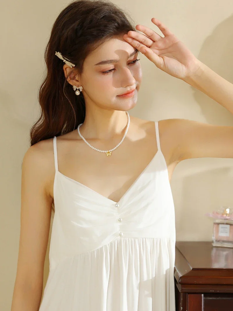 

Female Autumn Victorian Nightgowns Ruffles Viscose Sleeveless Nightdress Women Sweet Vintage Princess Sexy Loose Sleepwear