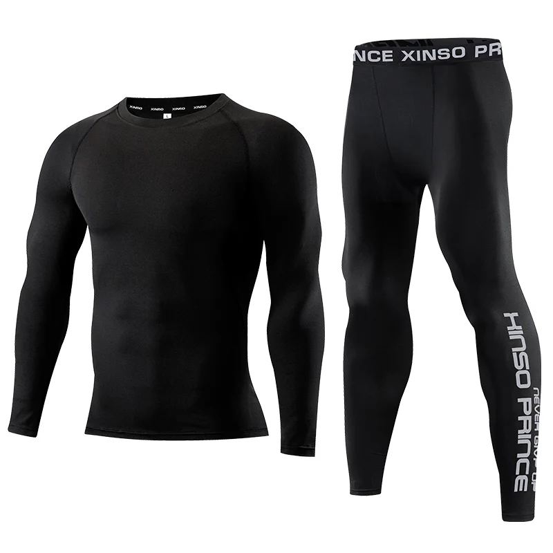 2PCS Men's Compression Set Long Sleeve Shirt Pants Running Workout Gym Fitness Training Sportswear Base Layer Suit
