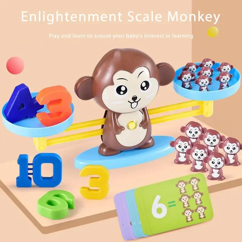 Monkey Balance Math Toy Baby Montessori Early Educational Balancing Scale Toys Teaching Material Table Games Interactive Gifts