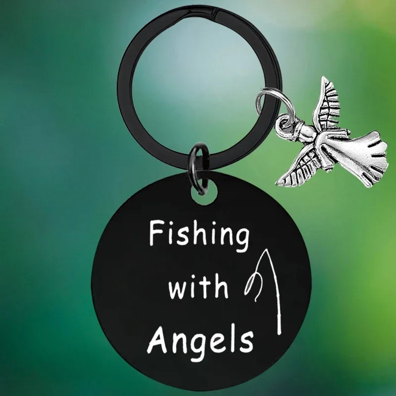 In Memory of Dad Keychain Fishing with Angels Key Chain Pendant Dad Grandfather Memorial Gifts