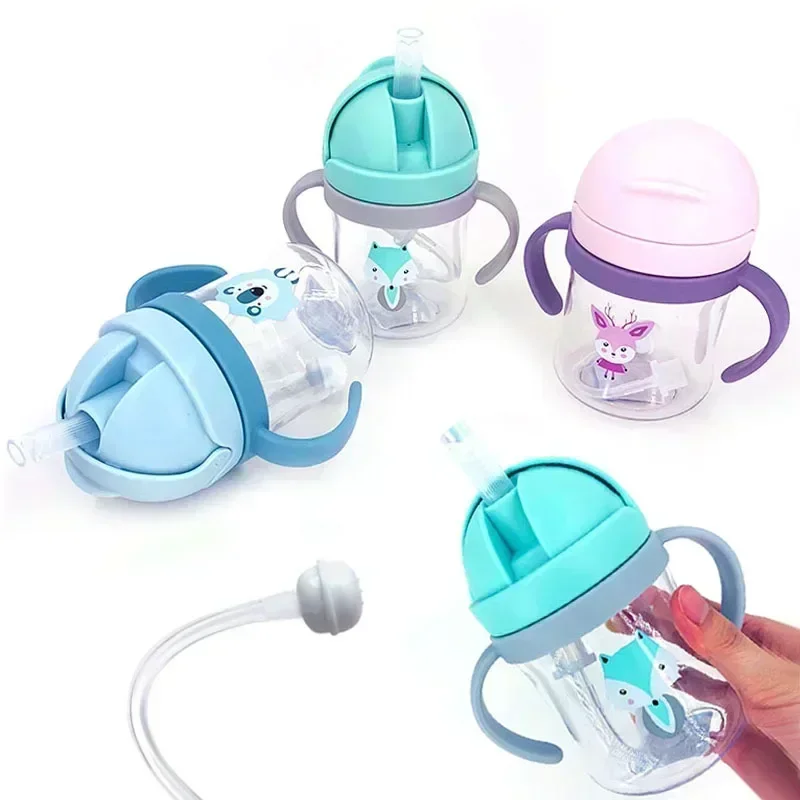 250ML Biberon Per Bambini Tazza Sippy In Silicone A Tenuta Tazze di Acqua Potabile Del Fumetto Infantile Manico di Paglia Drinkware