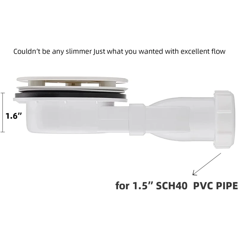 A62X Низкопрофильный слив для душа Хромированный сифон для душа из АБС-пластика Тонкий слив 90 мм 36 л/мин Расход воды, боковой слив ловушки