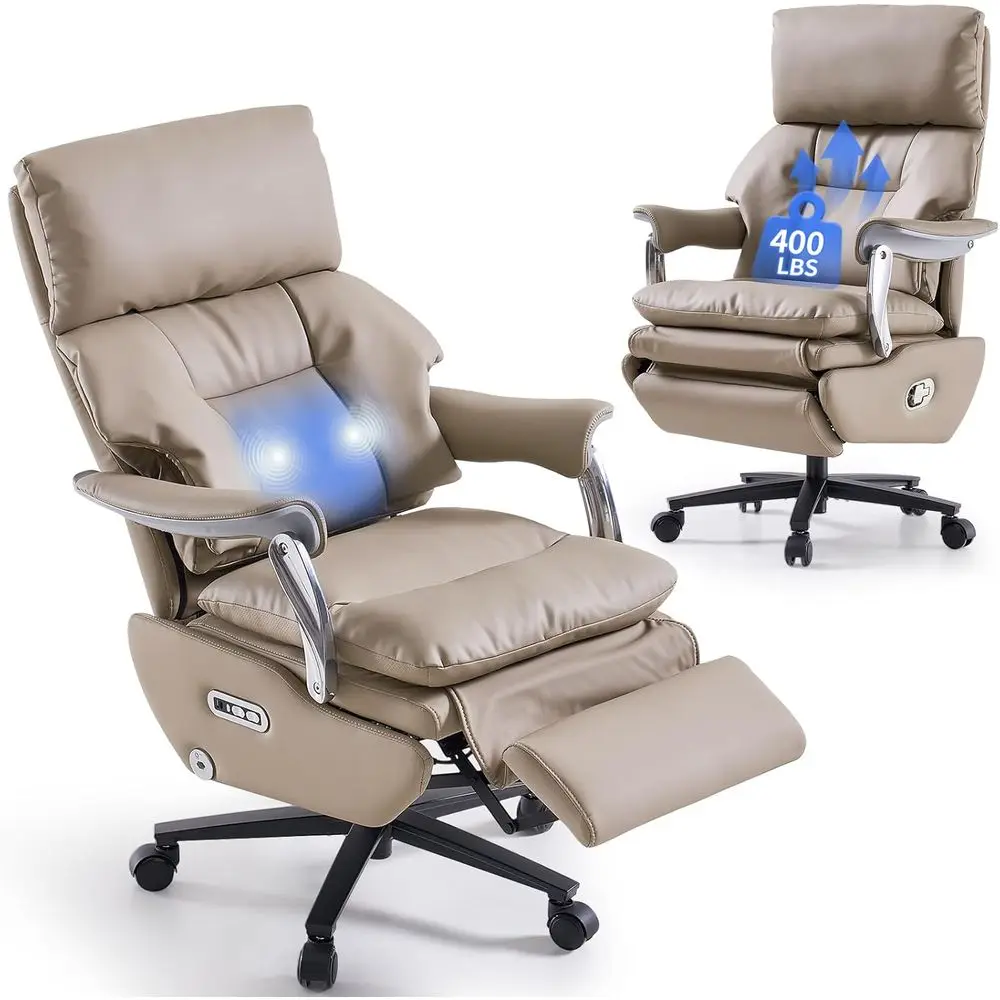 

Ergonomic High-Back Computer Chair with Footrest, Electric Recline, and Massage, Suitable for Big and Tall, Light Khaki Sustaina