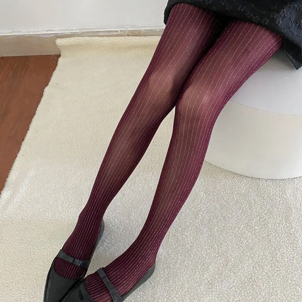 Simple Transparent Ultra-thin Club Stripe Women Tights Anti-hook Female Stockings JK Pantyhose