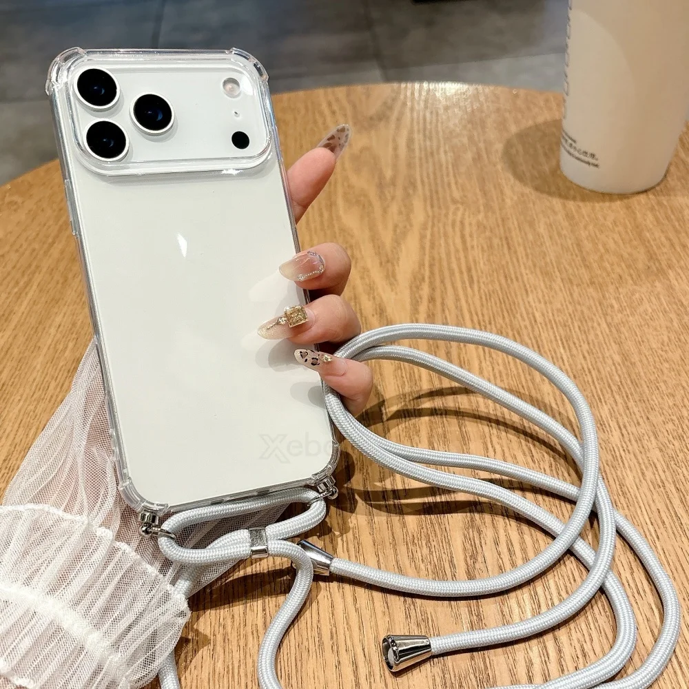 Crossbody-Lanyard-Klarsicht-Handyhülle für iPhone 18 17 16 15 14 13 12 11 Pro Max XR Xs 7 8 Plus Stoßfeste Silikon-Soft-TPU-Hülle