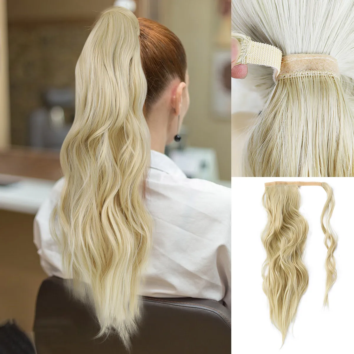 

1 Pieces Wavy Magic Paste Ponytail Hair Extension, Blonde, Black,Synthetic Clip-in Ponytail Hairpiece for Women Party