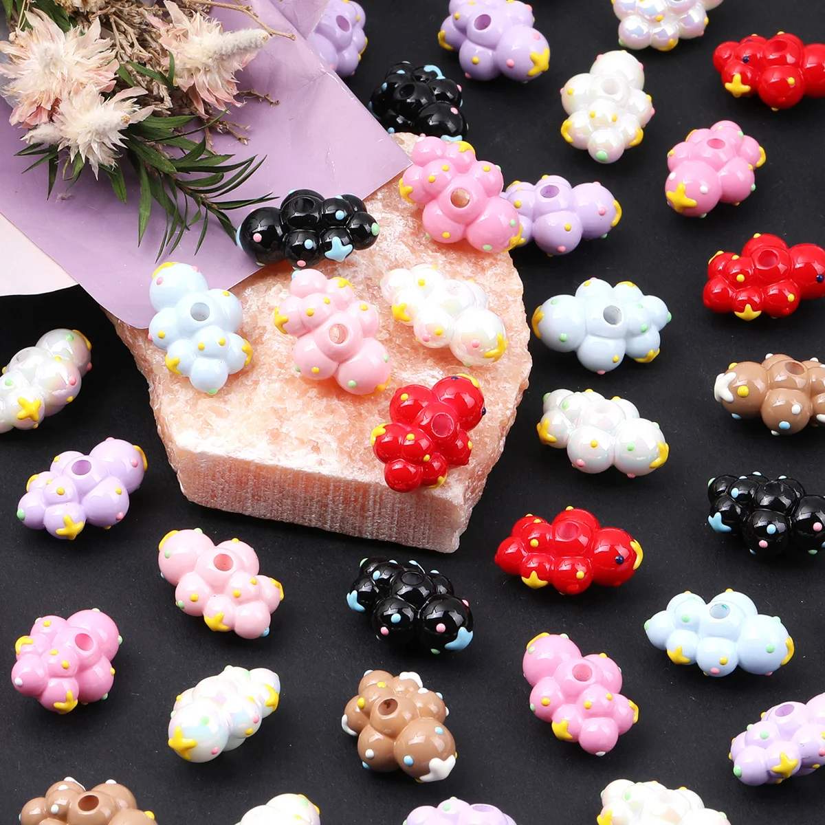 6/18pcs Random Color Hand‑painted Dot Cloud Acrylic Beads 10*21mm/17*34mm For DIY Bracelet Necklace Accessories Craft Making