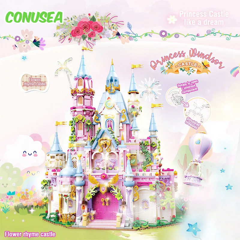 Conjunto de blocos de construção de castelo de princesa para meninas, casa de árvore, parque de flores, faça você mesmo, micro tijolos, castelo, presentes de natal, brinquedos para crianças