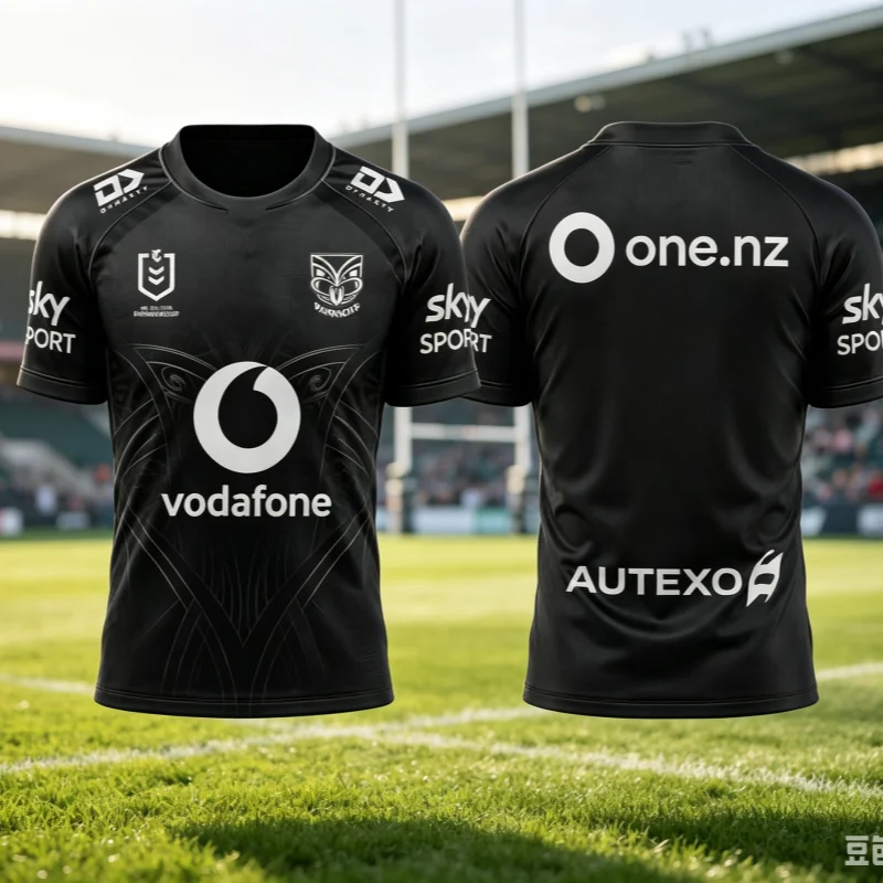 Family Matching Warriors Maori Tribal Metallic Print Rugby Jersey Oversized Solid Black Full Koru Pattern Number 1 Mesh Tee