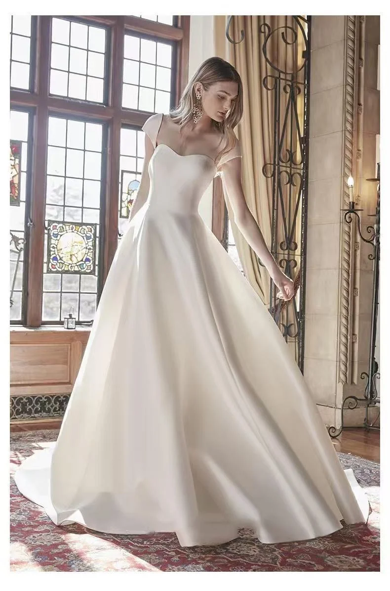 فساتين زفاف مخصصة برقبة مربعة 2025 للنساء رداء de mariée ساتان زي العرائس بأكمام قصيرة Vestido De Noiva #2