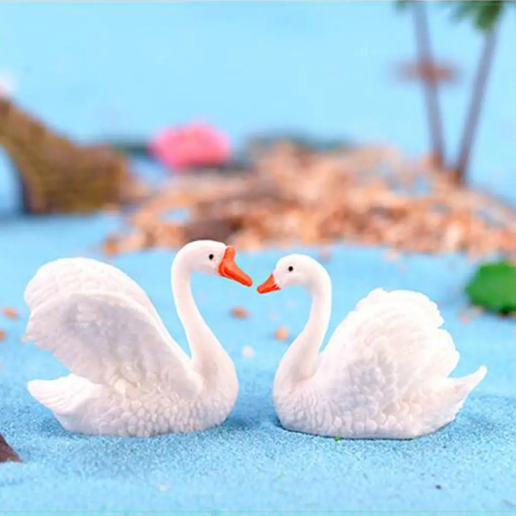 2pcs Cute Miniature Fairy Garden Animal Ornament DIY Crafts Gift - White Swan