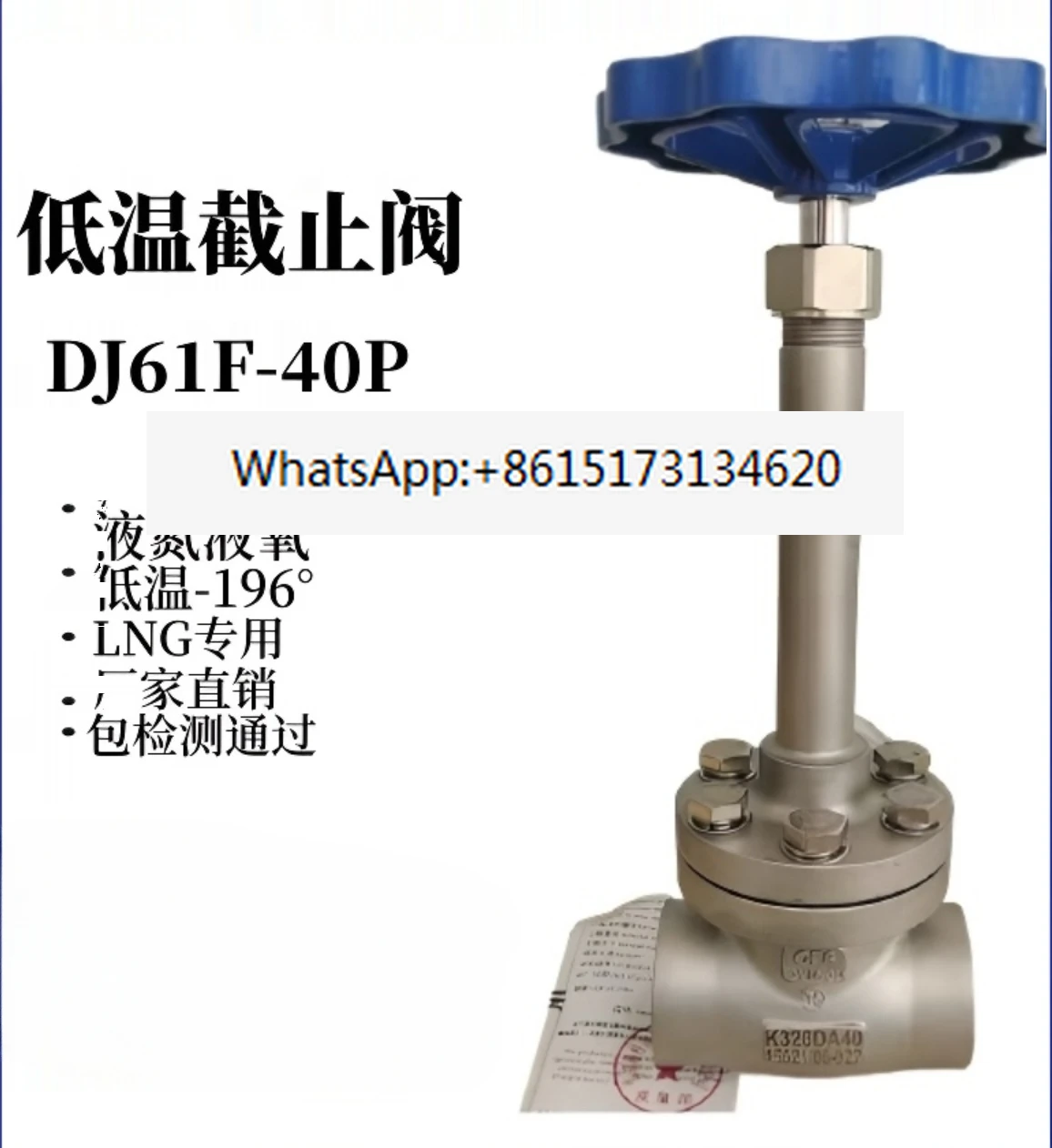 Low temperature globe valve DJ61F-40P liquid nitrogen and liquid oxygen special globe valve DN15 25 50