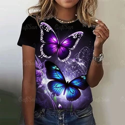 2023 Fashion Woman T Shirt 3D Butterfly Print Crew Neck Short Sleeve Tee Luxury Female T-shirts Oversized Y2k Clothing For Girls