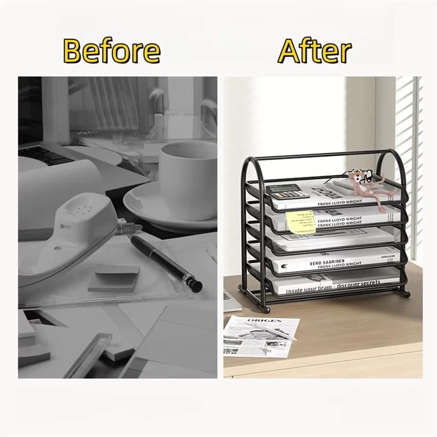 Thickened Desktop File Organizer Rack, Smooth Edge Book & Document Holder Stand for Office Supplies, Desk Storage Tray view 3