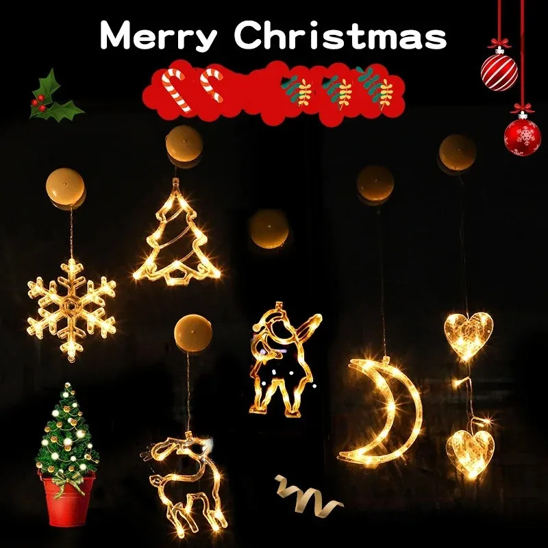Santa Claus LED Suction Cup Lights Christmas Window Decor Lamp, Xmas Decoration for Living Room Display Glass Window Lighting