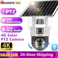 Solar PTZ Camera 4G SIM card Outdoor Dual Lens WiFi 8MP 4K IP Camara Solar Panel CCTV Security Built in Battery PIR Cam V380 Pro