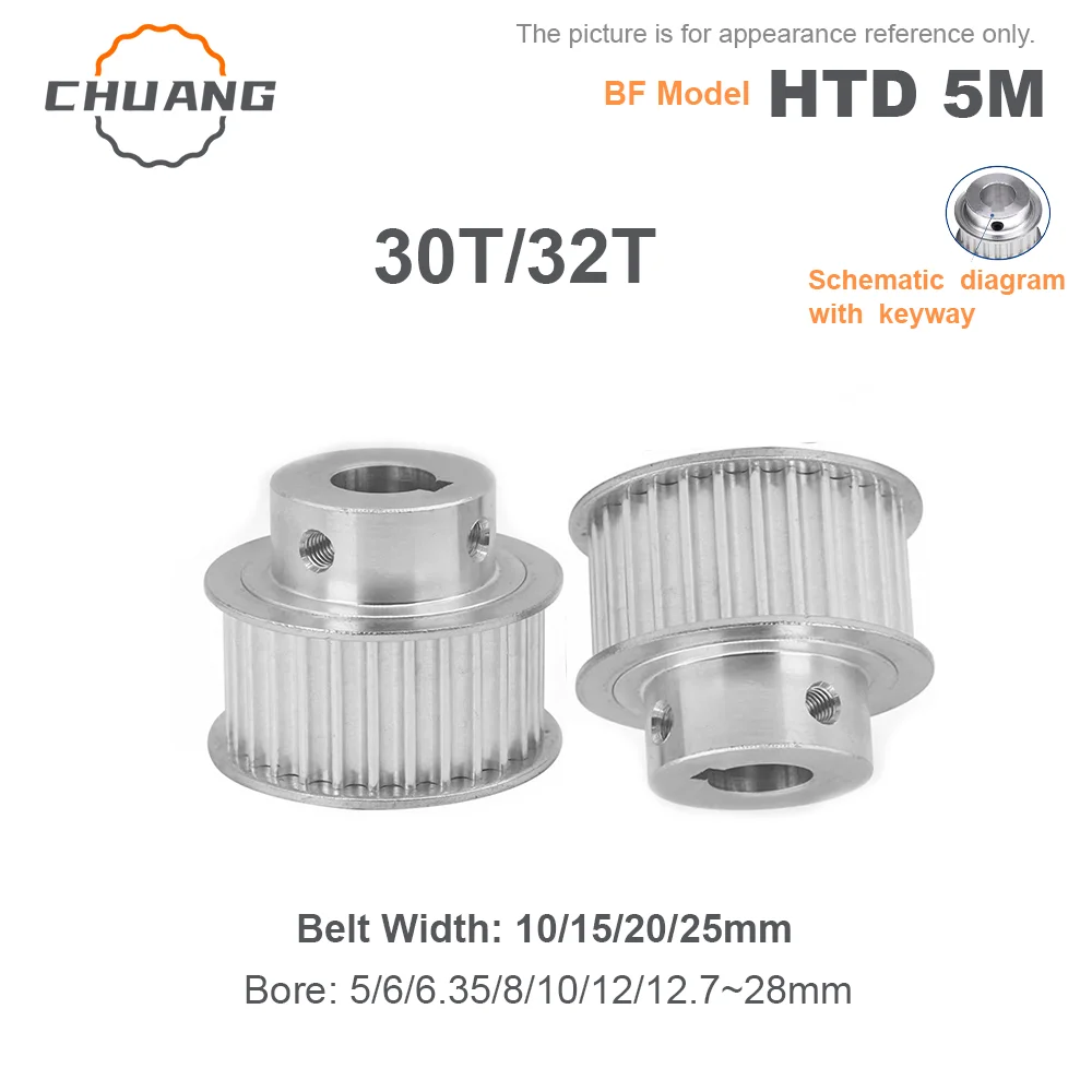 30T/32Teeth HTD 5M Synchronous Pulley Bore 5/6/6.35/8/10/12/15~28mm Belt Width 10/15/20/25mm Timing Belt Wheel HTD5M BF Type