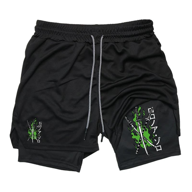 Print 2 in 1 Running Shorts for Men Gym Workout Compression with Phone Pocket Towel Loop Summer Sport Athletic Activewear