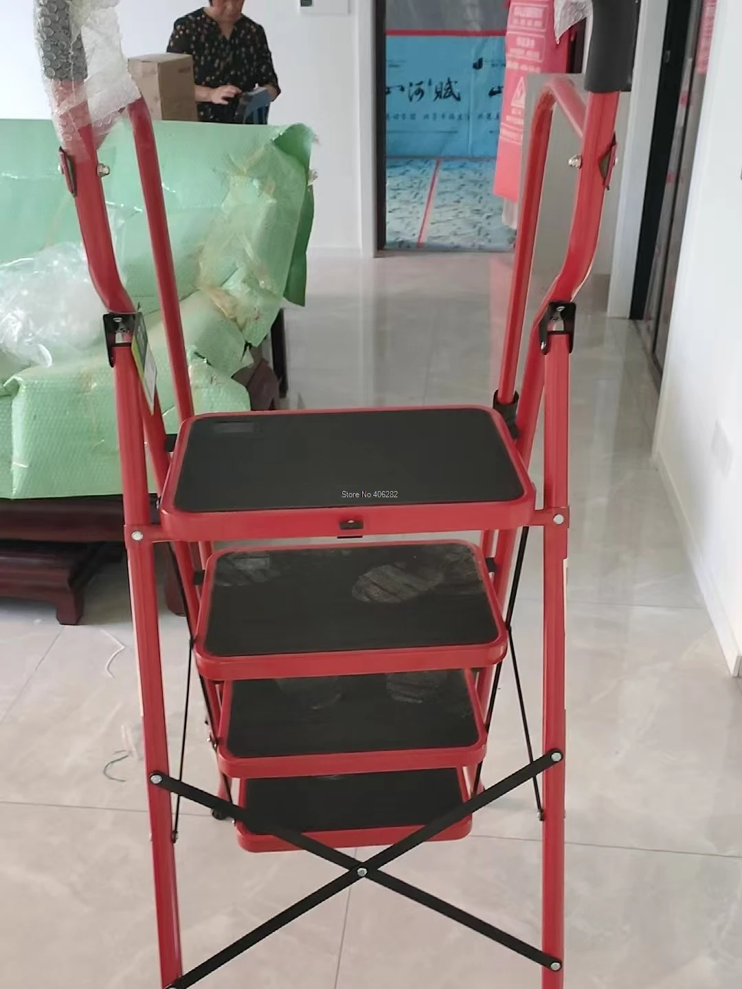 Safety Step Ladder with  Load-Bearing Anti-Slip Wide Pedal Carbon Steel Household Stepladder for Home Kitchen Bedroom Living