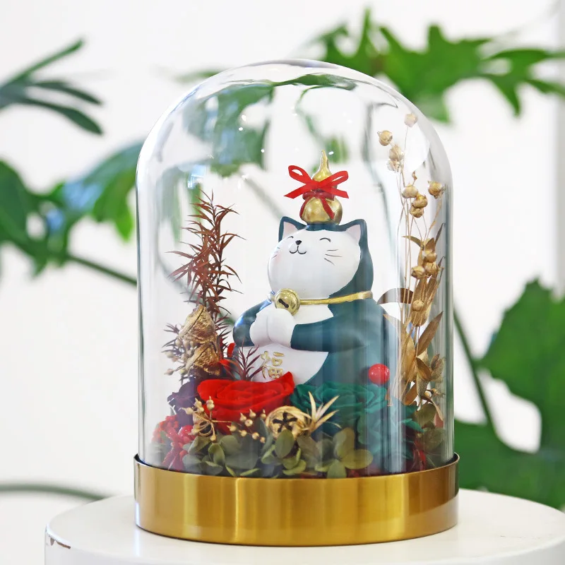 12*15cm Middle Glass Dome Vase Home Decoration EVA Gold Metal Base Transparent Cover DIY Friend Favor Gift Wedding Live Prop