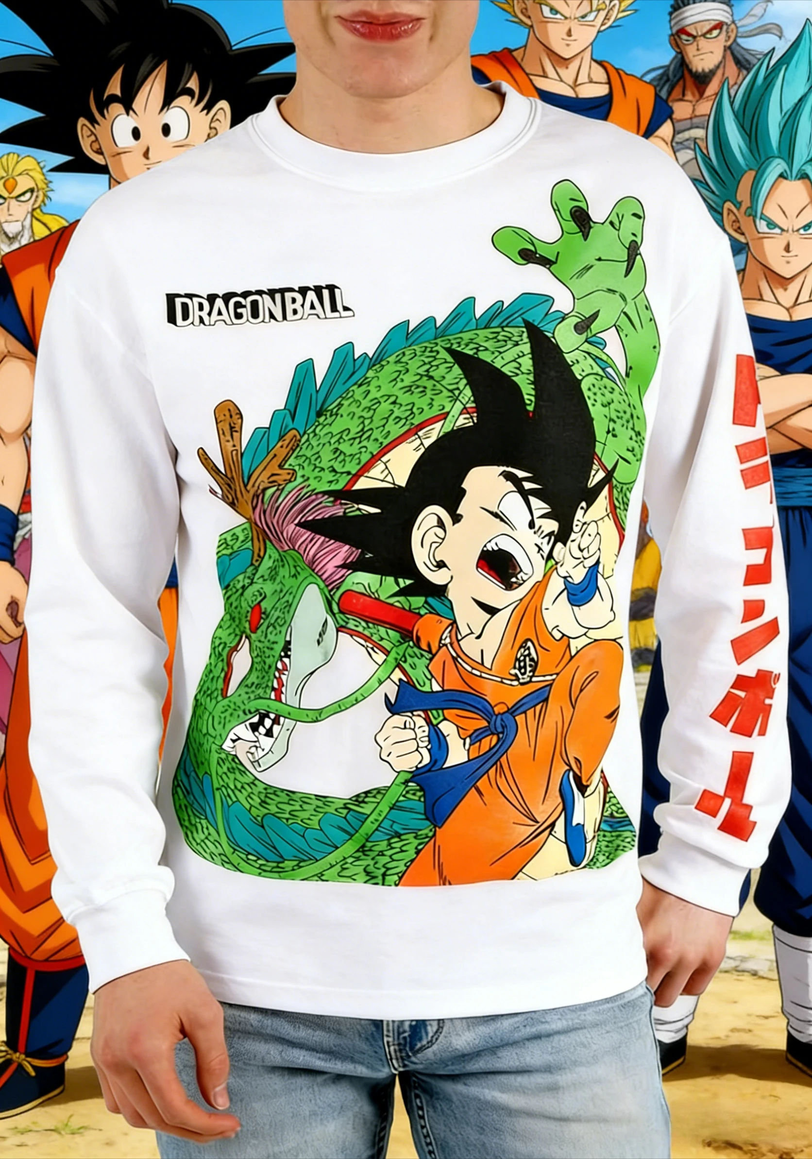 

2026 Fall Winter Dragon Ball Fleece Lined Cotton Retro Sweatshirt Kid Goku & Shenron Print Oversized Unisex Long Sleeve Top Y2k