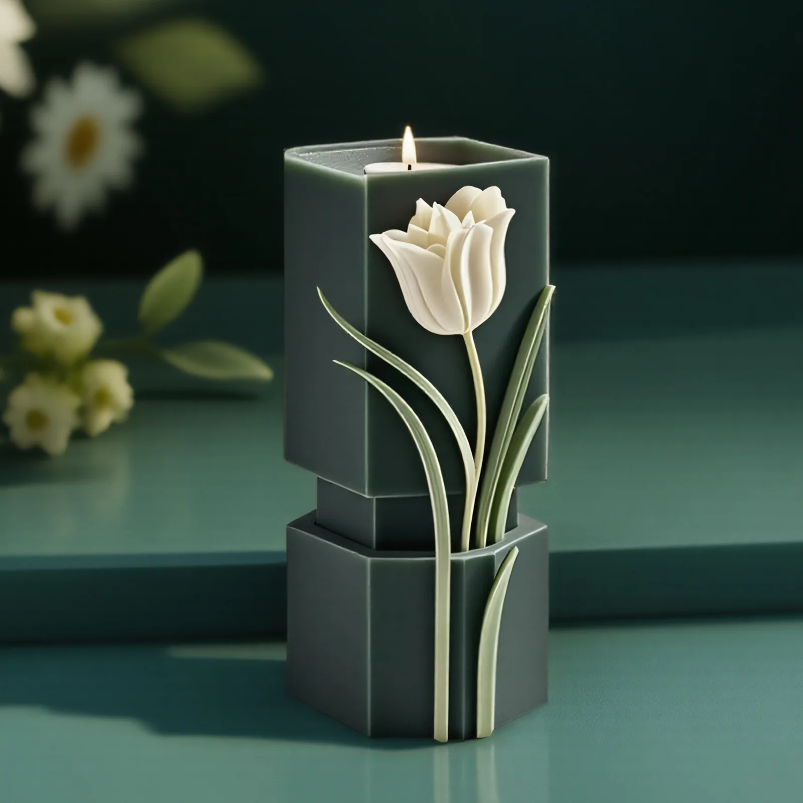 

Geometric 3D Column Tulip Aromatherapy Candle Silicone Mold DIY Flower Handmade Soap Gypsum Resin Home Decor Making Tool