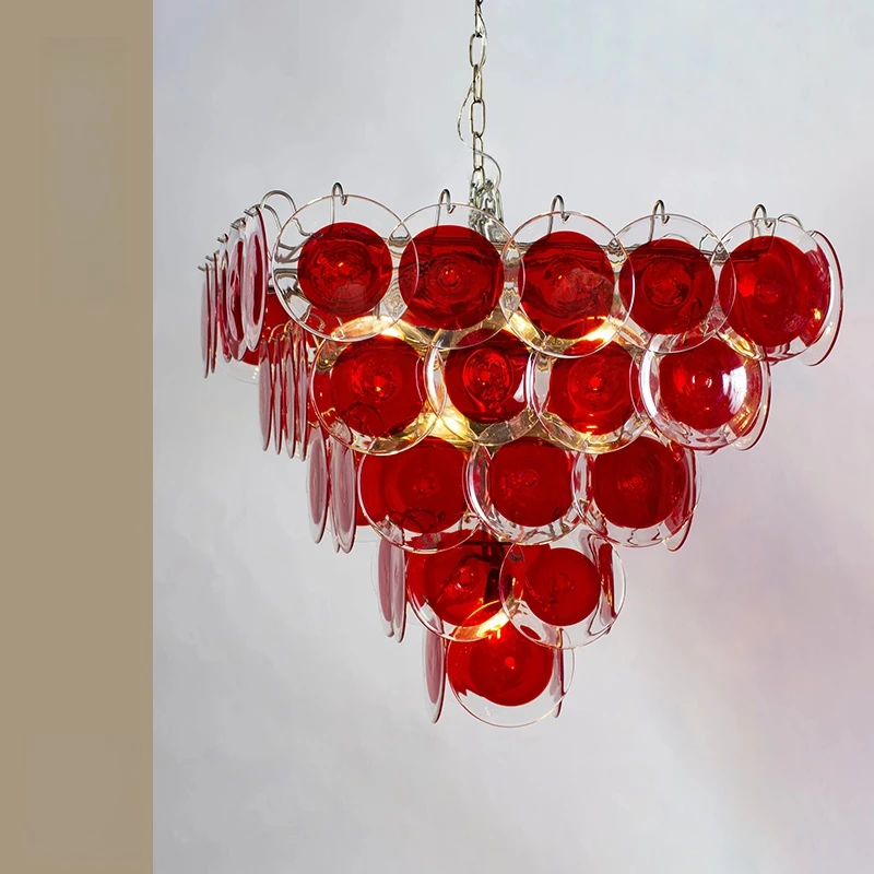 Round Glass Chandelier Light For Restaurant Living Room Bedroom Red Glass Pendant Light Home Indoor Lighting Fixture