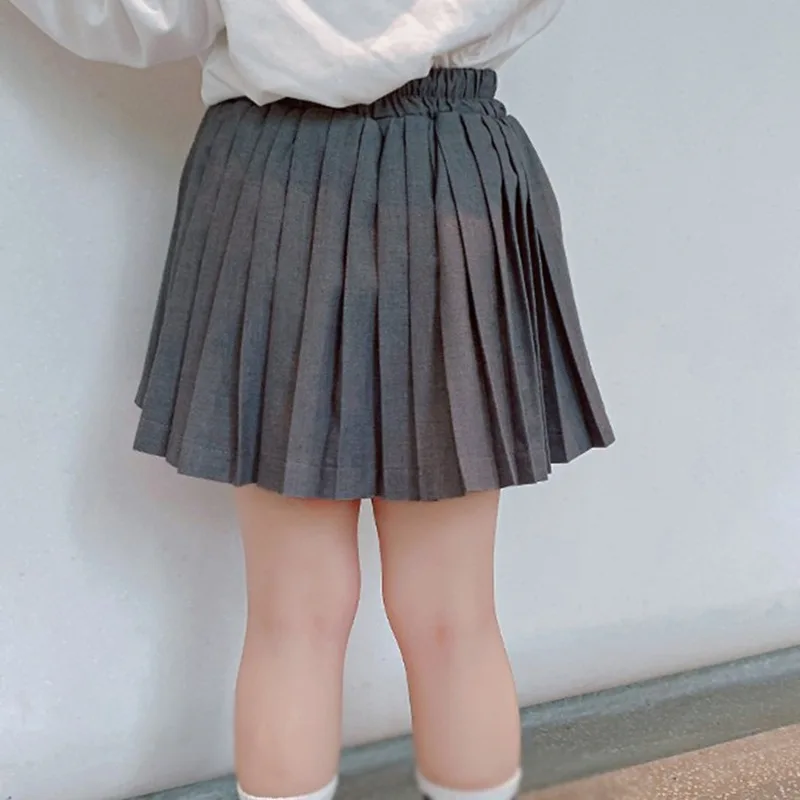 3-8T Spring Autumn Summer Baby Girls Skirts Solid Color Toddler School Uniform Bottoms Pleated Skirt Short Children\'s Skirt