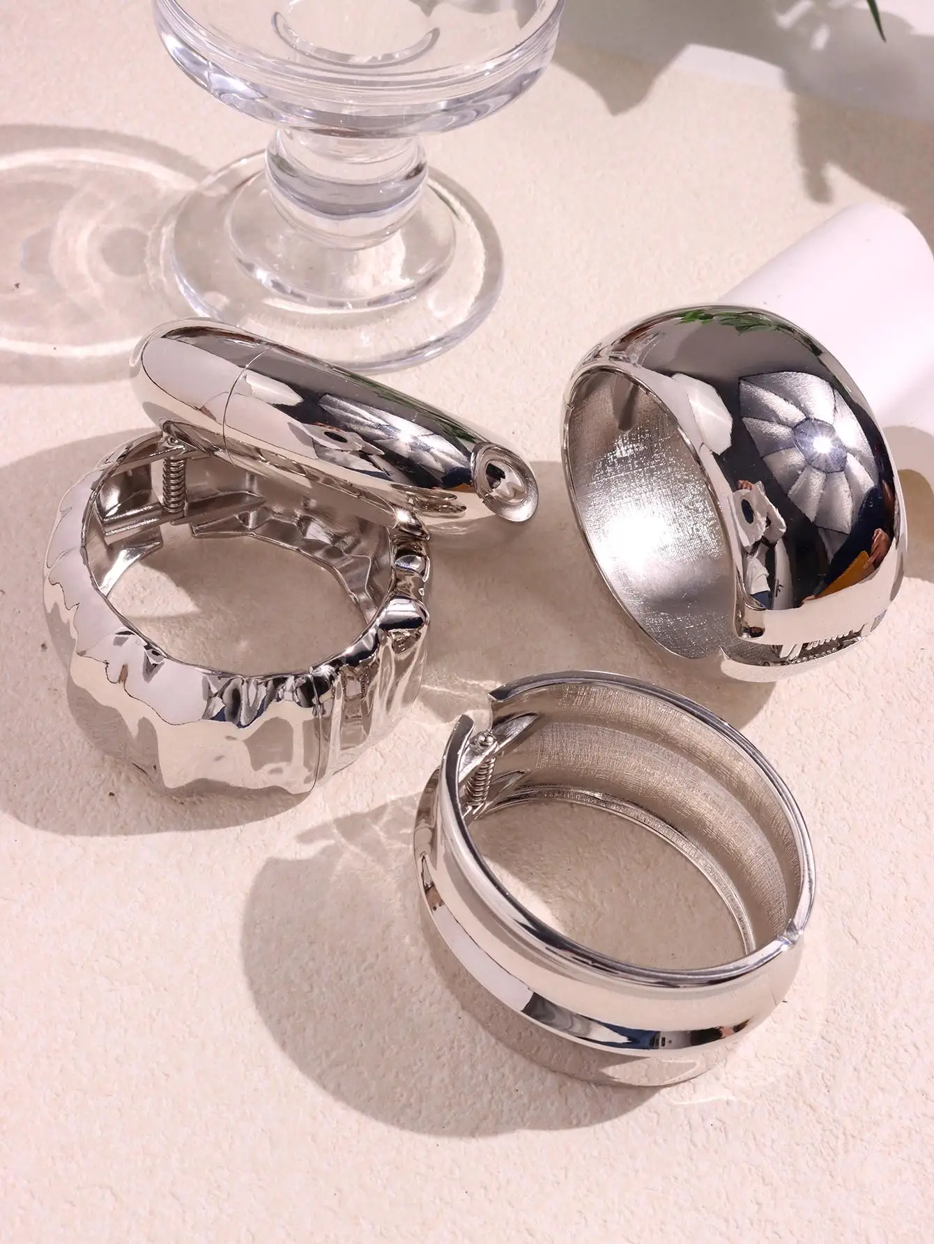 HangZhi Vintage Wide Cuff Bracelet Hip Hop Punk Gold Silver Color Geometric Metal Spring Bangles For Women Men Chunky Jewelry