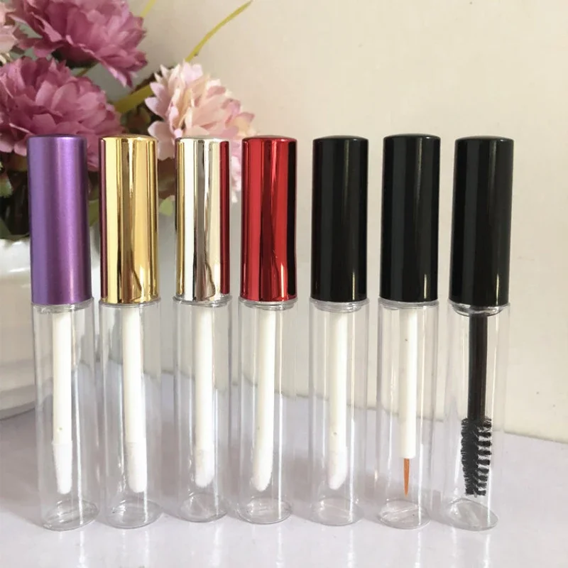 5 uds 5ml tubo vacío de brillo de labios, tubo de máscara y delineador de ojos contenedores de labios transparentes para maquillaje con tapa dorada/plateada/negra/púrpura