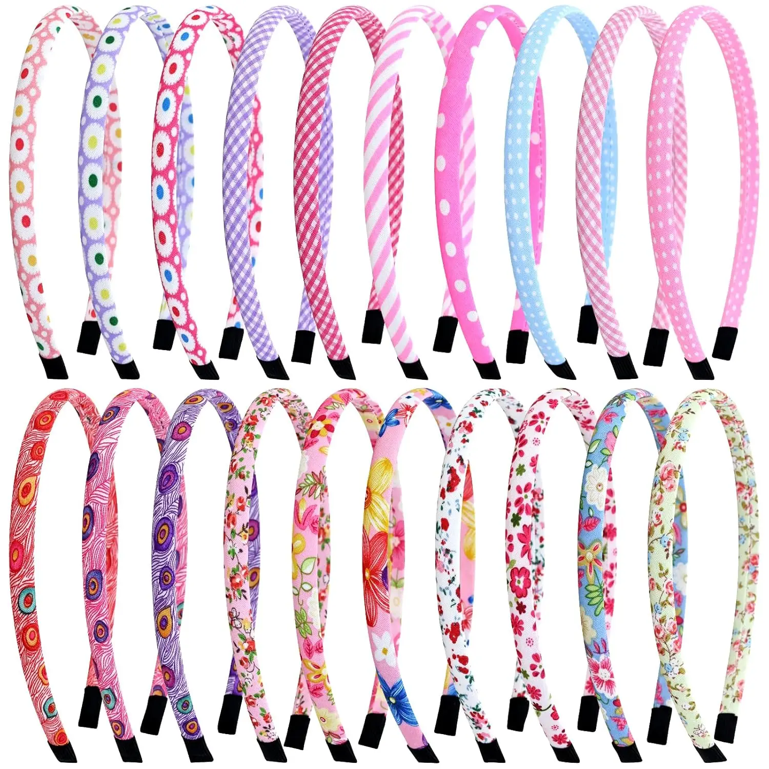 10PCS Headbands for Girls Thin Plain Head Bands Hairbands for Toddler Floral Cloth Fabric Covered Headband Birthday Party Favors