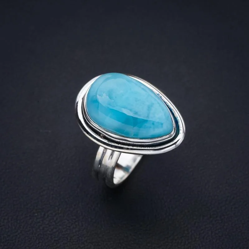 StarGems® Natural Larimar Handmade 925 Sterling Silver Ring 7 F1537