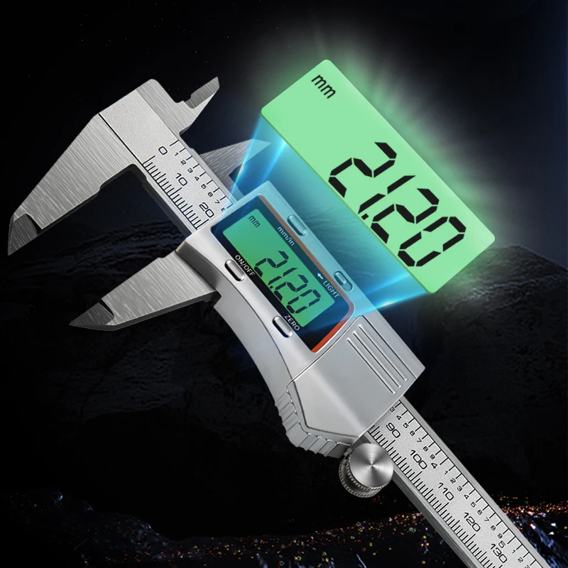 Stainless Steel Digital Vernier Caliper, Pacômetro Eletrônico, Micrômetro, LCD Colorido, Backlight Measuring Tool, 6 ", 150mm