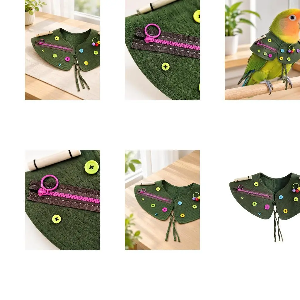 Indoor Pet Bird Interaction Accessory with a Fabric Drape Form, Two Shoulder Rails, Enclosed Front Compartment and Bright D2RD