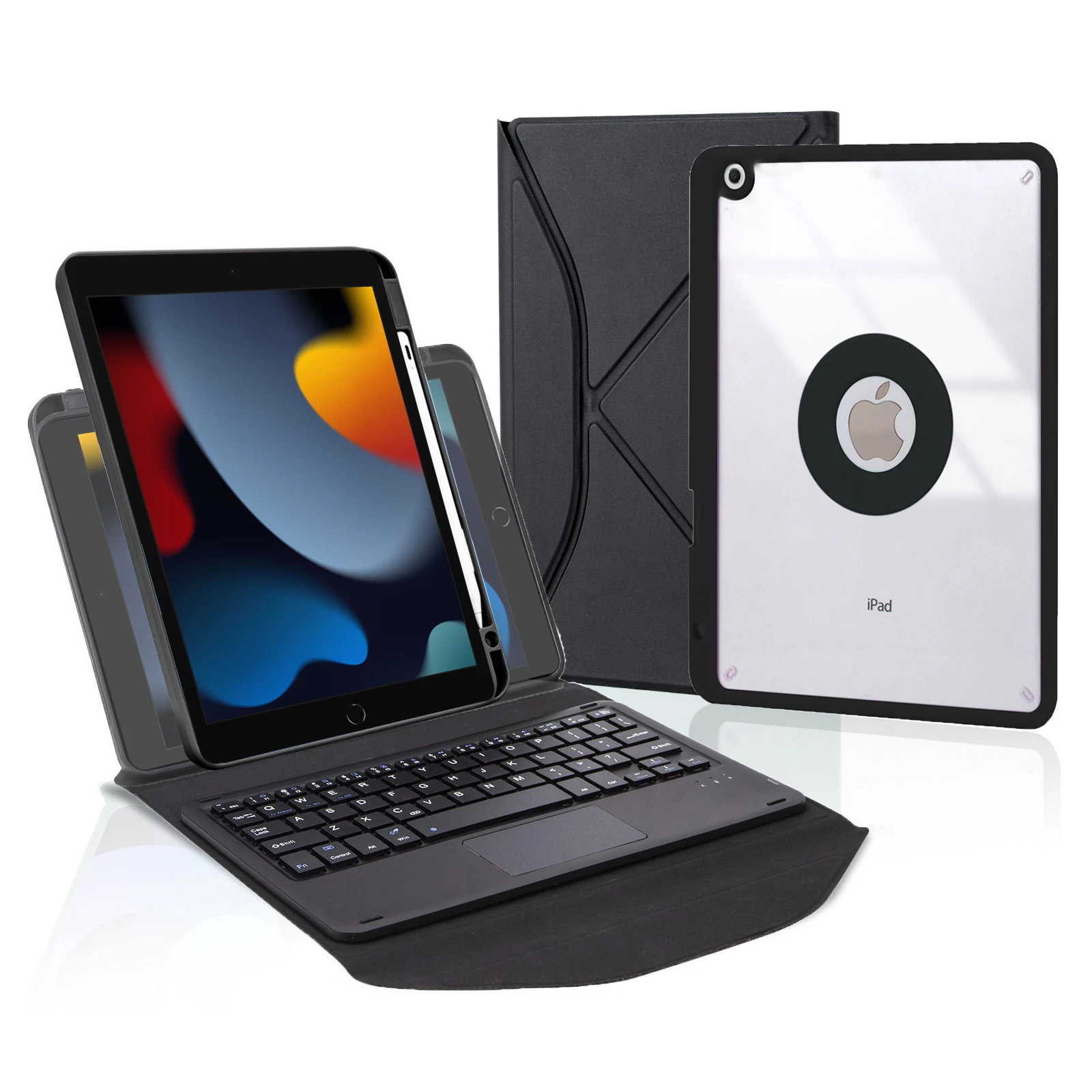 For iPad 10.2 (2021)/(2019)/(2020) Wireless BT Keyboard Case with TouchPad Scratch-Proof Cover Tablet Case with Pencil Slot