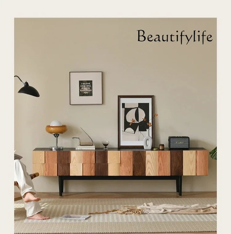 

X Modern Vintage Minimalist TV Combination Cabinet Wabi Sabi Wind North American Black Walnut Solid Wood Carving