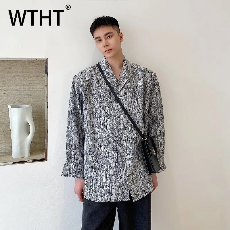 

WTHT Fashion New 2026 Summer Men's Print Loose Casual Shirts Trendy American Style Button Turn Down Collar Tops Male 2A2899