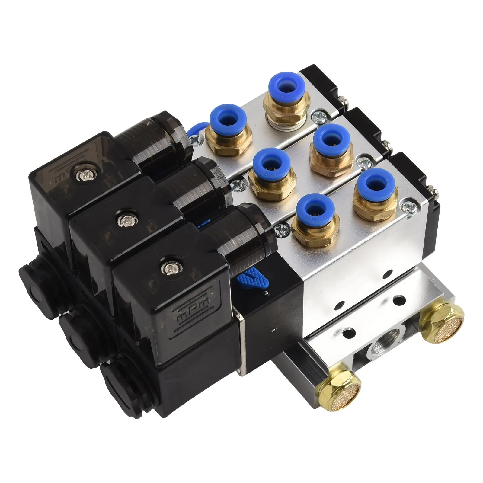 Easy Monitoring of Power On Status Pneumatic Solenoid Air Valve 4V21008 24V 14In Base Quick Fitting Muffler Set 3