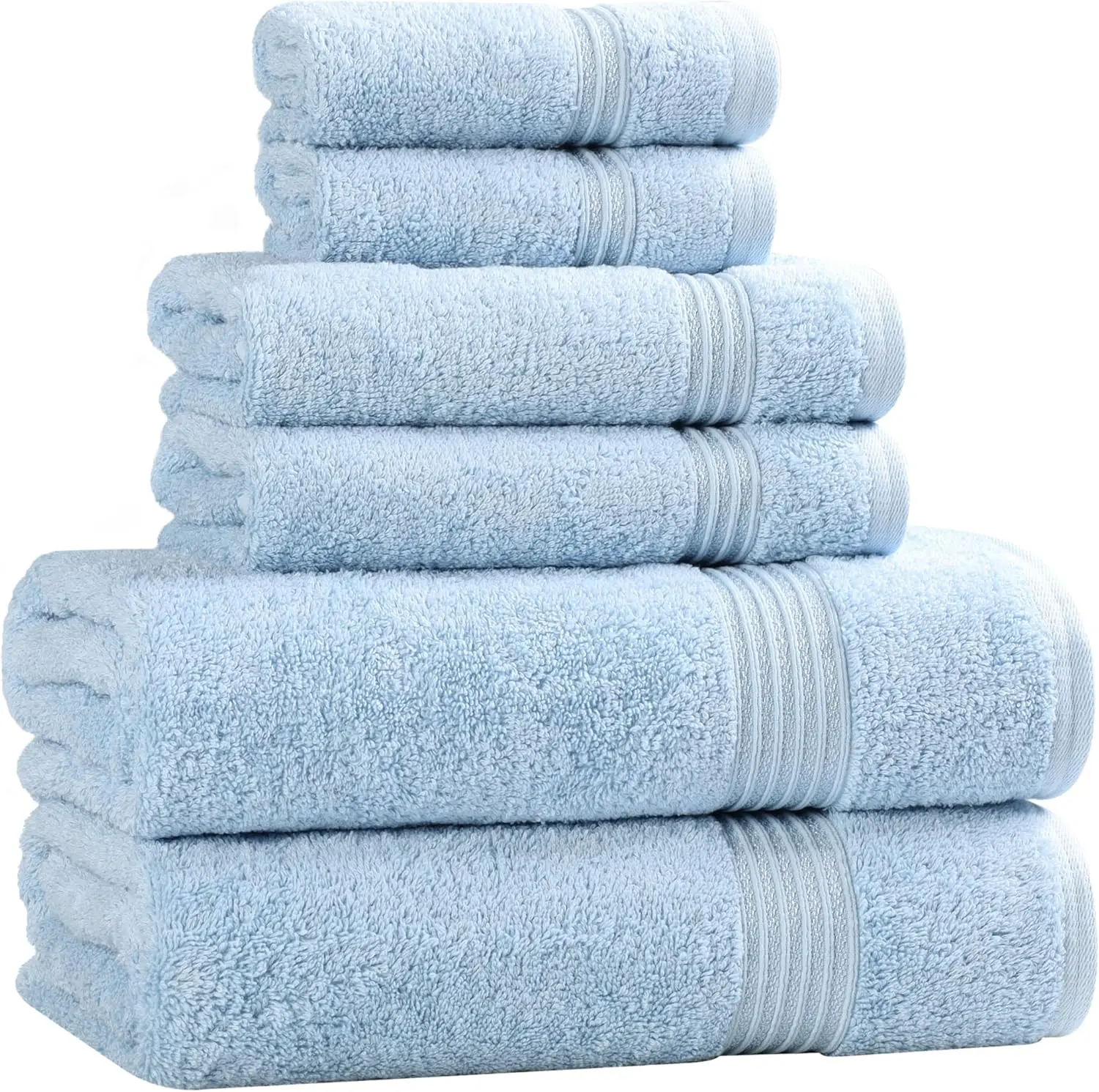 

6-Piece Egyptian Cotton Towel Set, Absorbent & Fast Drying, Light Blue