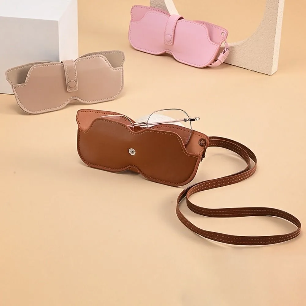

Portable Hanging Neck Glasses Bag Pu Leather Multi-Functional Sunglasses Storage Clip Solid Color Eyewear Protector