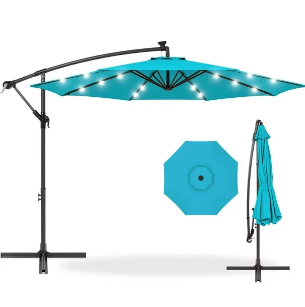 

Fashion Color Garden Park Patio Parasol Hanging Banana Outdoor Umbrellas Led Lighting Patio Banana Umbrella