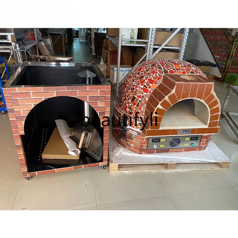 Volcanic stone stainless steel hot air circulation pizza stove fruit wood firewood gas western restaurant outdoor kiln oven